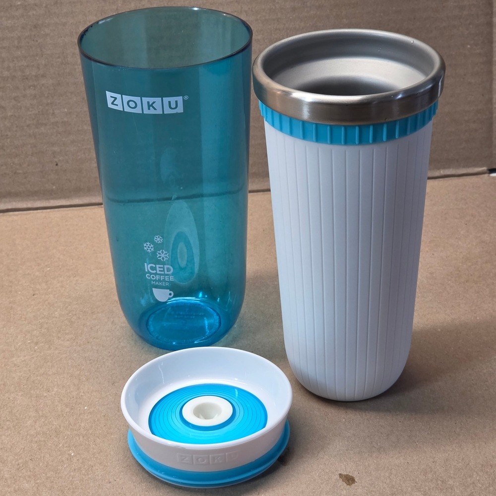 Zoku Iced Coffee Maker Travel Mug 11oz Teal Blue Excellent BPA Free No Straw